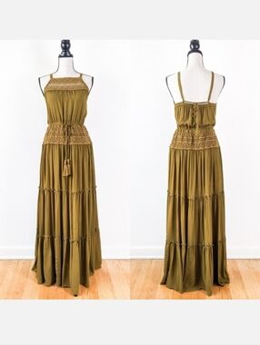 🦋LAST🦋 NWT Tulle & Batiste Chloe Halter Frill Maxi Dress, Moss, Size XL